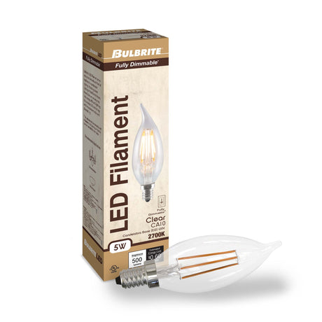 Bulbrite 861586 5W LED CA10 Light Bulb 2700K Dimmable E12 500 Lumens 120V 4PK