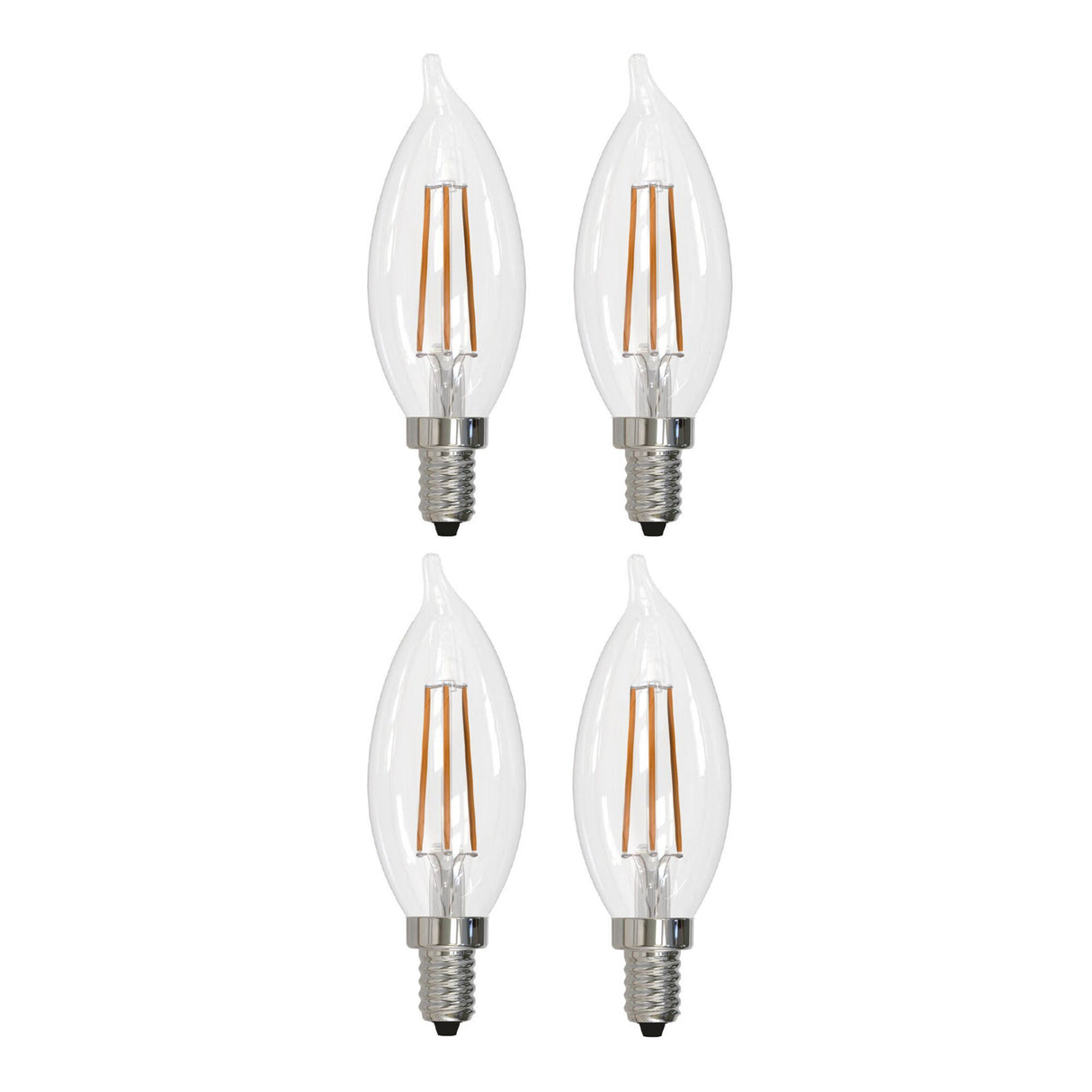 Bulbrite 861587 Bulbrite Pack of (4) 5 Watt Dimmable Clear CA10 LED Light Bulbs with Candelabra (E12) Base, 3000K Soft White Light, 500 Lumens