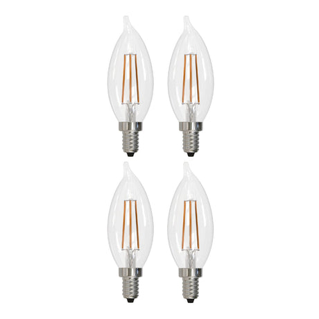 Bulbrite 861587 Bulbrite Pack of (4) 5 Watt Dimmable Clear CA10 LED Light Bulbs with Candelabra (E12) Base, 3000K Soft White Light, 500 Lumens
