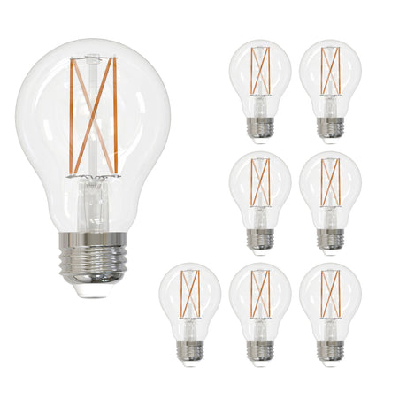 Bulbrite 861621 Bulbrite LED Filament Pack of 8, 7 Watt Dimmable A19 Light Bulb with Clear Finish and Medium Screw E26 Base - 3000K(Soft White Light), 800 lumens