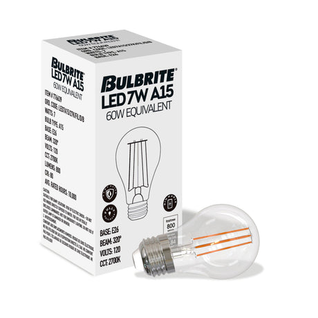 Bulbrite 861633 Bulbrite LED Filament Pack of (4) 7 Watt Dimmable A15 Light Bulb with Clear Glass Finish and Medium (E26) Base - 2700K (Warm White Light), 800 Lumens