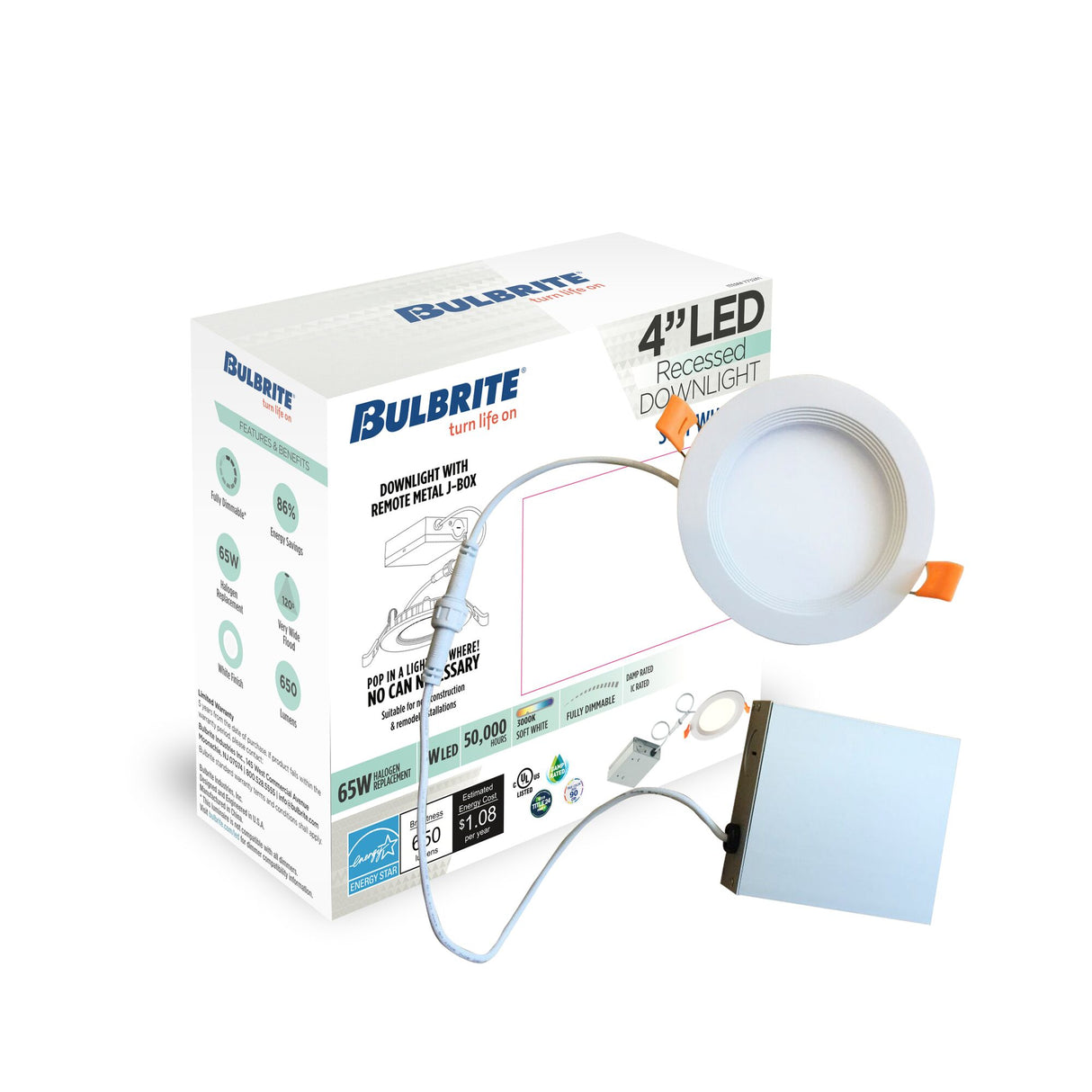 Bulbrite 861670 14W LED 6" Recessed Downlight 3000K Dimmable 1100 Lumens 120V 2PK