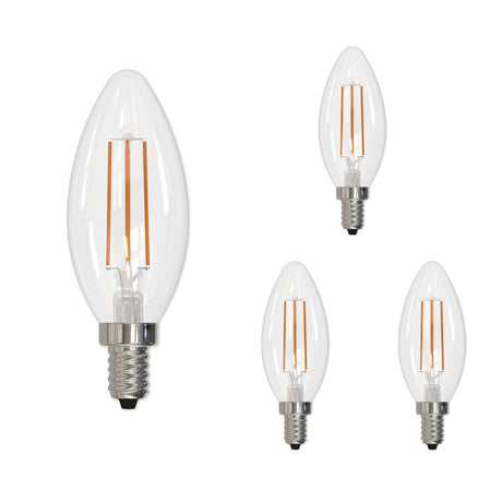 Bulbrite 861687 Bulbrite LED Filament Pack of (4) 5 Watt Dimmable B11 Light Bulb with Clear Glass Finish and Candelabra (E12) Base - 3000K (Soft White Light), 500 Lumens