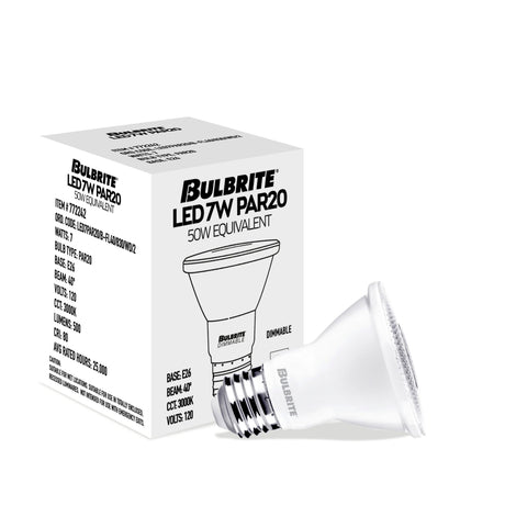 Bulbrite 861714 Bulbrite Pack of (4) 7 Watt Dimmable Flood PAR20 Medium (E26) LED Light Bulb - 3000K (Soft White Light), 500 Lumens
