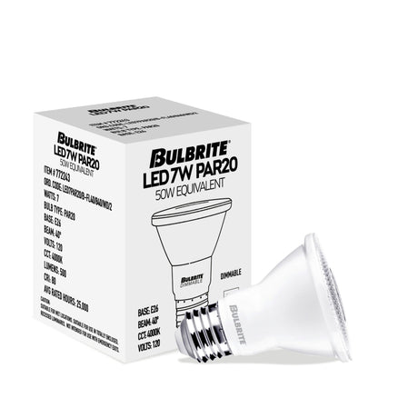 Bulbrite 861715 Bulbrite Pack of (4) 7 Watt Dimmable Flood PAR20 Medium (E26) LED Light Bulb - 4000K (Cool White Light), 500 Lumens
