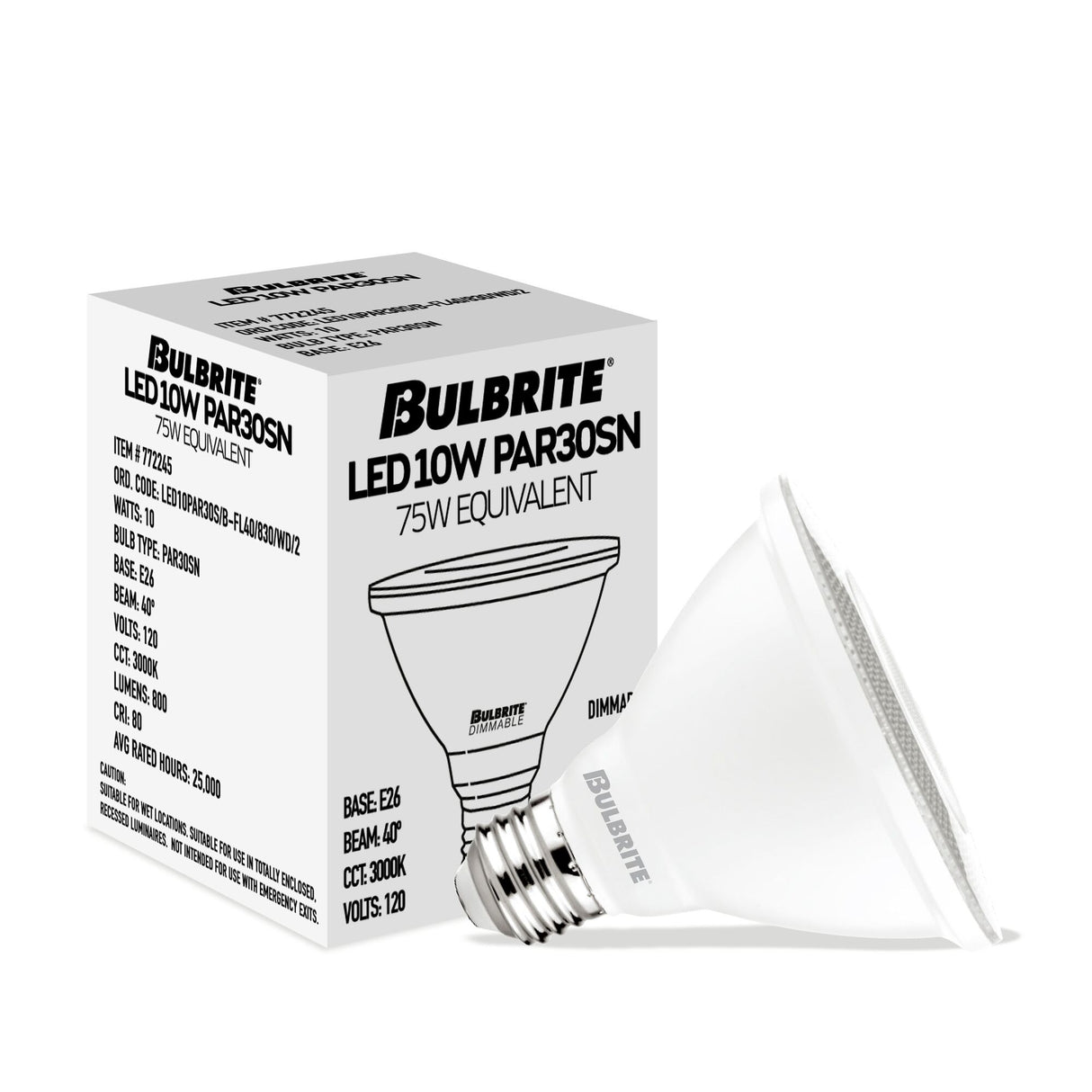 Bulbrite 861722 Bulbrite Pack of (4) 10 Watt Dimmable Flood PAR30 Short Neck Medium (E26) LED Light Bulb - 3000K (Soft White Light), 800 Lumens