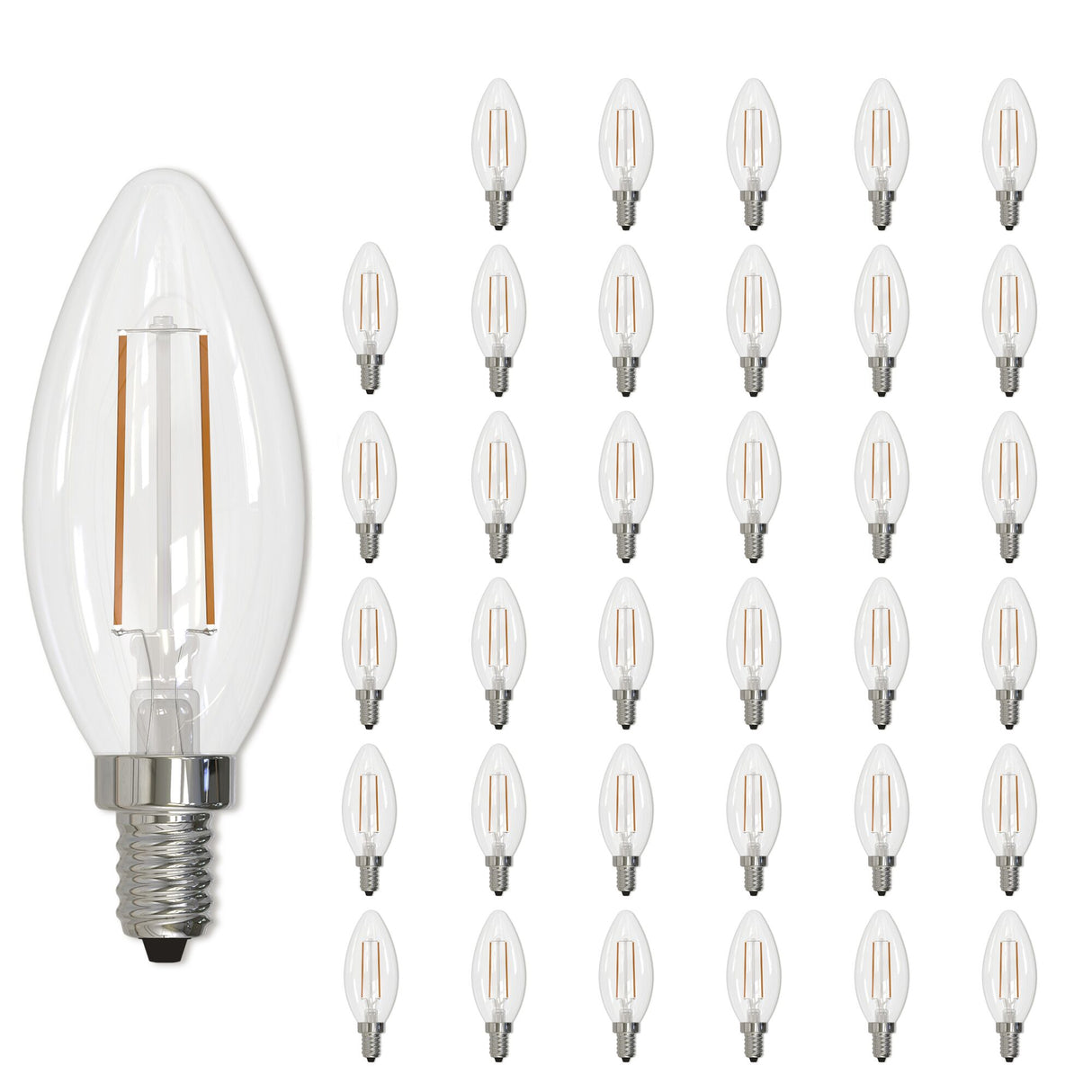 Bulbrite 861732 Bulbrite LED Filament Pack of (36) 4 Watt Dimmable B11 Light Bulb with Clear Glass Finish and Candelabra  (E12) Base - 2700K (Warm White Light), 350 Lumens