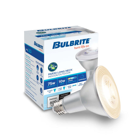 Bulbrite 861780 10W LED PAR30 Light Bulb 2700K Dimmable E26 800 Lumens 120V 6PK