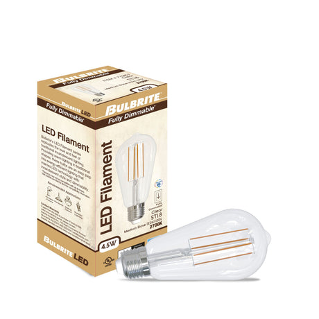 Bulbrite 862693 Bulbrite Pack of (4) 4.5 Watt Dimmable Clear Filament ST18 Medium (E26) LED Light Bulb - 450 Lumens, 2700K