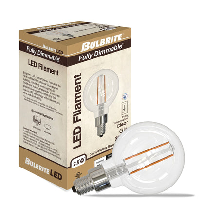 Bulbrite 862694 2.5W LED G16 Light Bulb 2700K Dimmable E12 250 Lumens 120V 4PK
