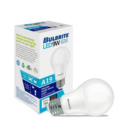 Bulbrite 862713 Bulbrite LED Filament Pack of (8) 9 Watt Non-Dimmable A19 Light Bulbs with Frost Finish and Medium (E26) Base - 2700K (Warm White Light), 750 Lumens