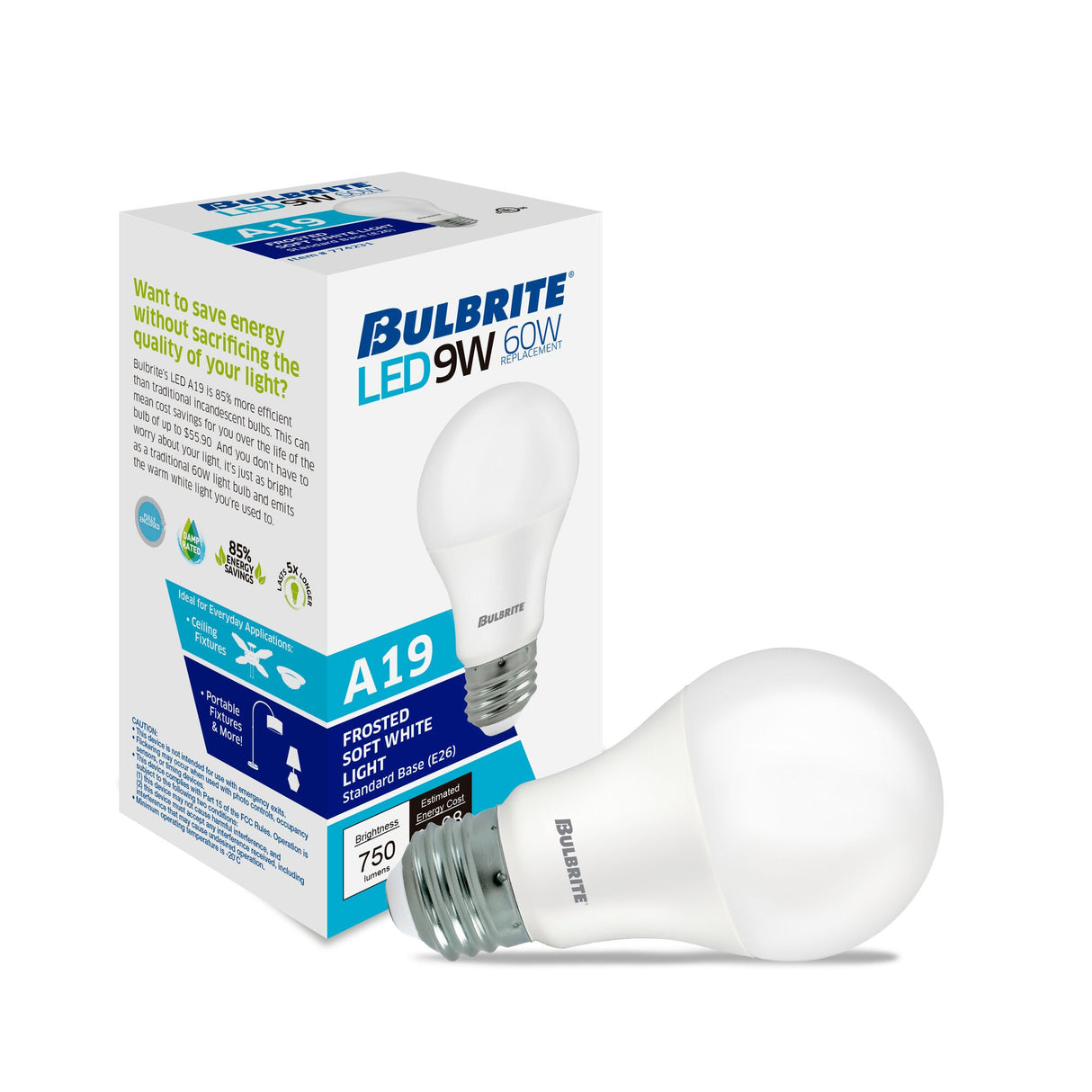 Bulbrite 862714 Bulbrite LED Filament Pack of (8) 9 Watt Non-Dimmable A19 Light Bulbs with Frost Finish and Medium (E26) Base - 3000K (Soft White Light), 750 Lumens