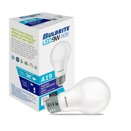 Bulbrite 862716 Bulbrite LED Filament Pack of (8) 9 Watt Non-Dimmable A19 Light Bulbs with Frost Finish and Medium (E26) Base - 5000K (Soft Daylight Light), 750 Lumens