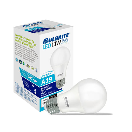 Bulbrite 862729 Bulbrite Pack of (4) 11 Watt Dimmable Frost A19 LED Light Bulbs with Medium (E26) Base, 3000K Soft White Light, 1100 Lumens
