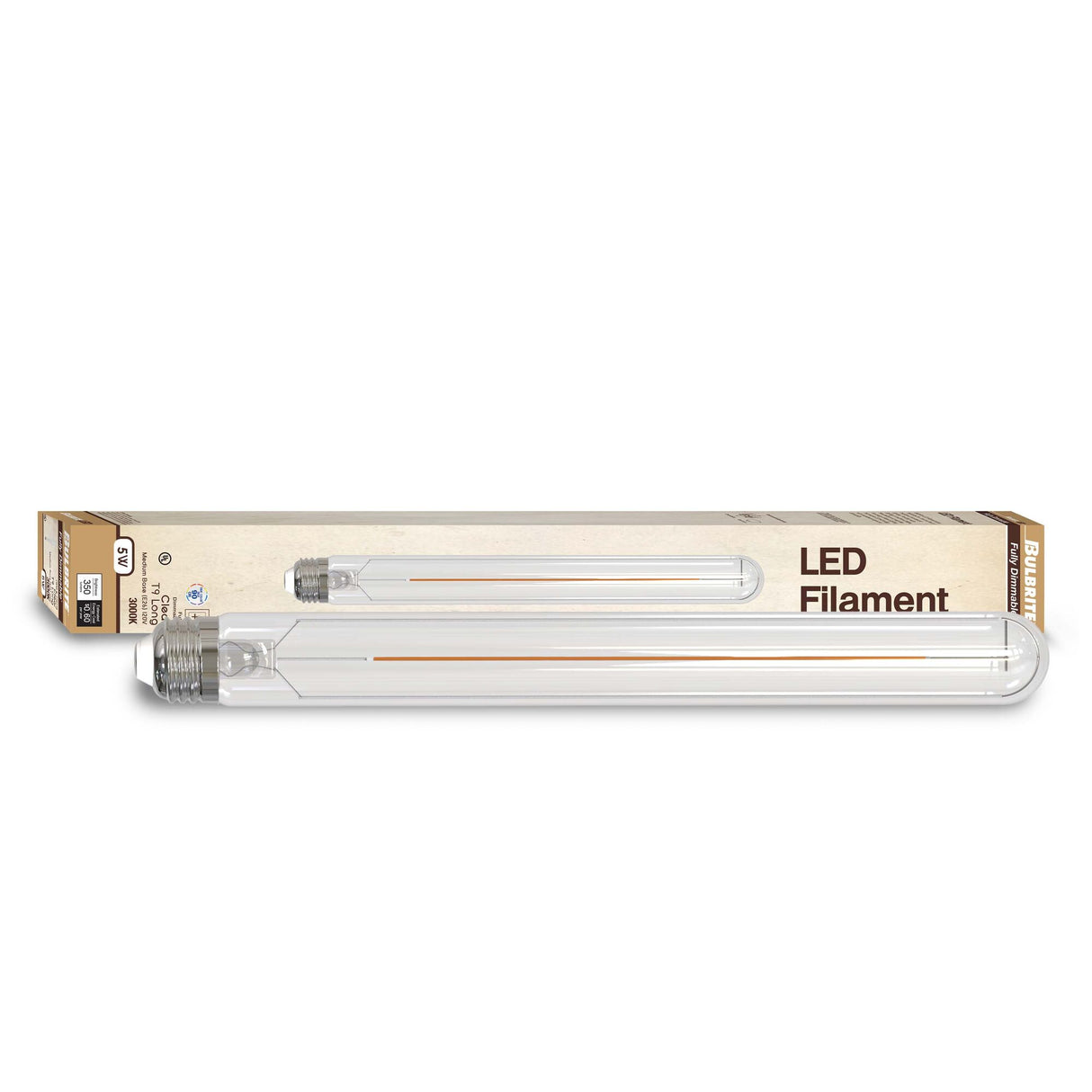 Bulbrite 862775 Bulbrite LED Filament Pack of (4) 5 Watt Dimmable 11 Inch T9 Light Bulb with Clear Glass Finish and Medium (E26) Base - 3000K (Soft White Light), 350 Lumens