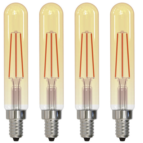 Bulbrite 862780 Bulbrite LED Filament Pack of (4) 5 Watt Dimmable T8 Light Bulb with Antique Glass Finish and Candelabra (E12) Base - 2100K (Amber Light), 450 Lumens