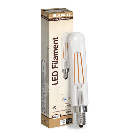 Bulbrite 862933 Bulbrite LED 4.5 Watt Dimmable T8 Light Bulb with a Clear Finish and a Candelabra Screw E12 - 3000K (Soft White Light) 450 lumens