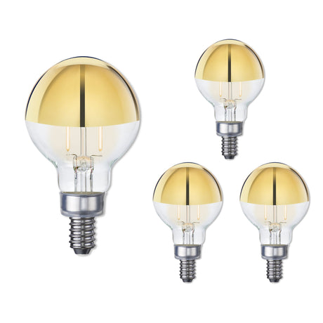 Bulbrite 862839 Bulbrite LED Filament Pack of (4) 2.5 Watt Dimmable G16 Light Bulb with Half Gold Glass Finish and Candelabra (E12) Base - 2700K (Warm White Light), 200 Lumens