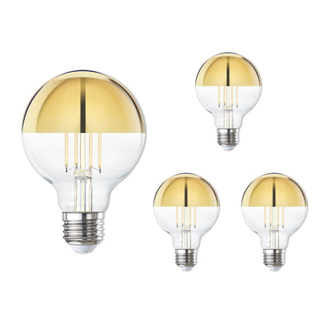 Bulbrite 862841 Bulbrite LED Filament Pack of (4) 4.5 Watt Dimmable G25 Light Bulb with Half Gold Glass Finish and Medium (E26) Base - 2700K (Warm White Light), 350 Lumens