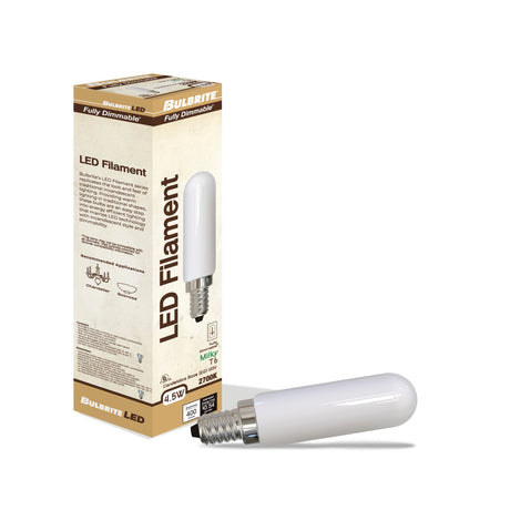 Bulbrite 862853 Bulbrite LED Filament Pack of (4) 4.5 Watt Dimmable T6 Light Bulbs with a Milky Finish and Candelabra (E12) Base - 2700K (Warm White Light), 400 Lumens