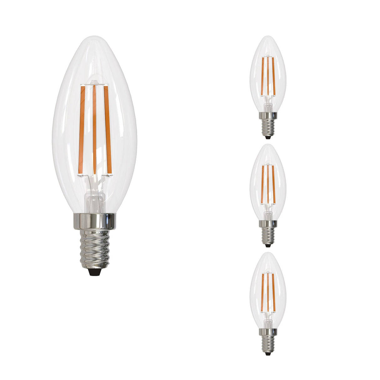 Bulbrite 862855 Bulbrite LED Filament Pack of (4) 6.5 Watt Dimmable B11 Light Bulbs with a Clear Finish and Medium (E26) Base - 2700K (Warm White Light), 750 Lumens