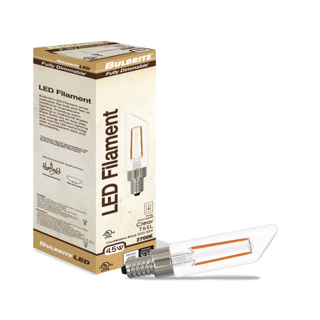 Bulbrite 862859 Bulbrite LED Filament Pack of (4) 4.5 Watt Dimmable T6SL Light Bulbs with a Clear Finish and Candelabra (E12) Base - 2700K (Warm White Light), 400 Lumens