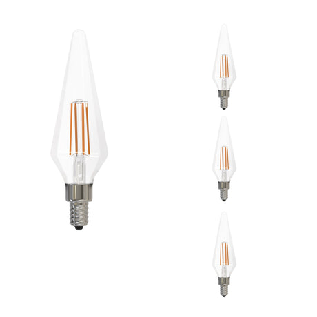 Bulbrite 862861 Bulbrite LED Filament Pack of (4) 4 Watt Dimmable Prism Light Bulbs with a Clear Finish and Candelabra (E12) Base - 3000K (Soft White Light), 350 Lumens