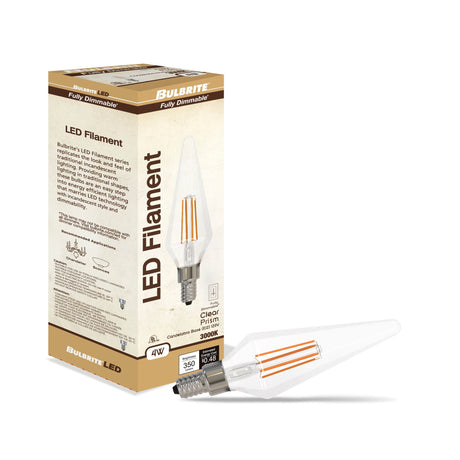 Bulbrite 862861 Bulbrite LED Filament Pack of (4) 4 Watt Dimmable Prism Light Bulbs with a Clear Finish and Candelabra (E12) Base - 3000K (Soft White Light), 350 Lumens