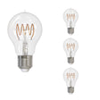 Bulbrite 862866 Bulbrite LED Curved Filament Pack of (4) 4.5 Watt Dimmable A19 Light Bulbs with Clear Finish and Medium (E26) Base - 2100K (Warm Amber Light), 350 Lumens