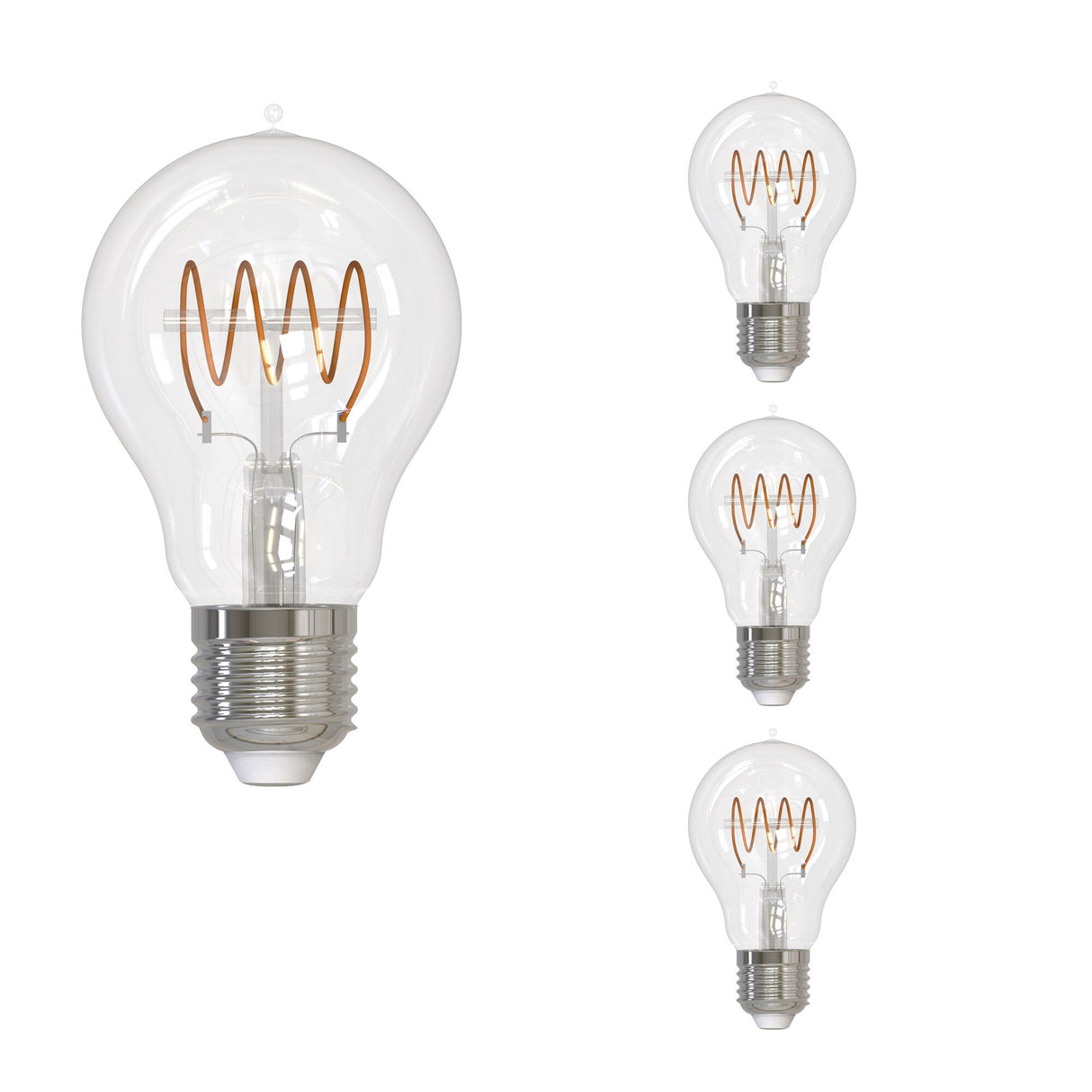 Bulbrite 862866 Bulbrite LED Curved Filament Pack of (4) 4.5 Watt Dimmable A19 Light Bulbs with Clear Finish and Medium (E26) Base - 2100K (Warm Amber Light), 350 Lumens