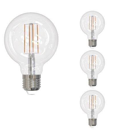 Bulbrite 862877 Bulbrite LED Filament Pack of (4) 5 Watt Dimmable G25 Light Bulb with a Clear Finish and Medium (E26) Base - 3000K (Soft White Light), 800 Lumens