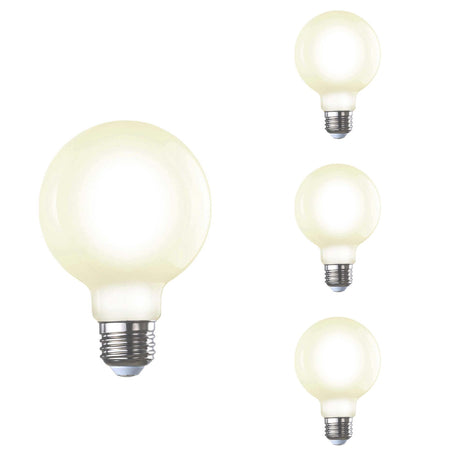 Bulbrite 862893 Bulbrite LED Filament Pack of (4) 8.5 Watt Dimmable G25 Light Bulb with a Milky Finish and Medium Screw (E26) Base - 2700K (Warm White Light), 800 Lumens