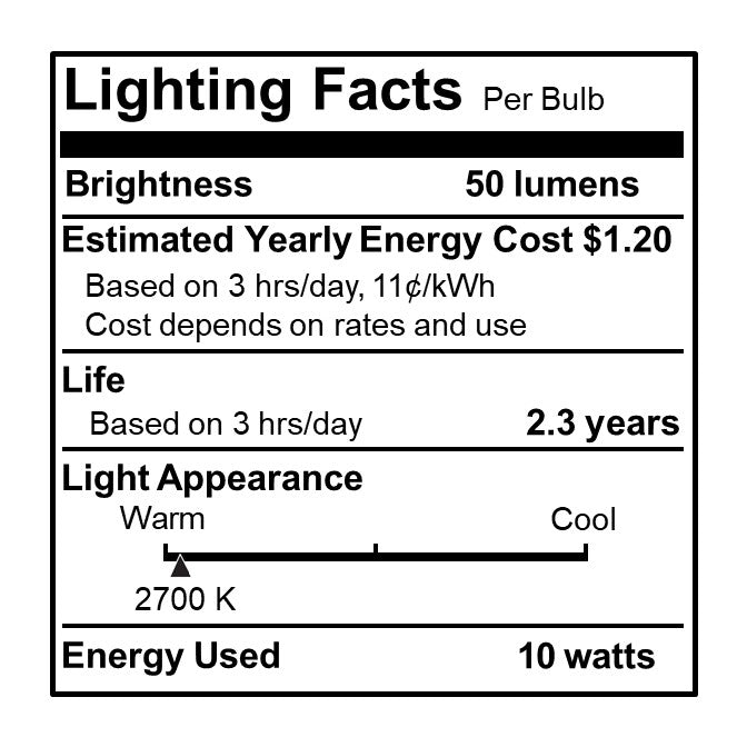 Bulbrite 861953 10W Incandescent G12 Light Bulb 2700K Dimmable E12 50 Lumens 130V 50PK