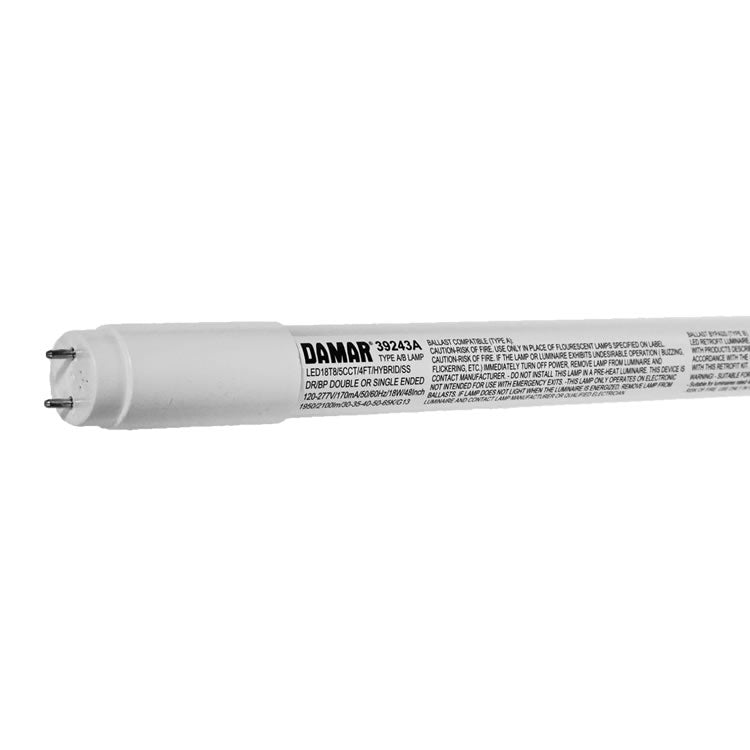 Damar 39243A 18W 4ft LED T8 Tube 5CCT Hybrid 120-277V