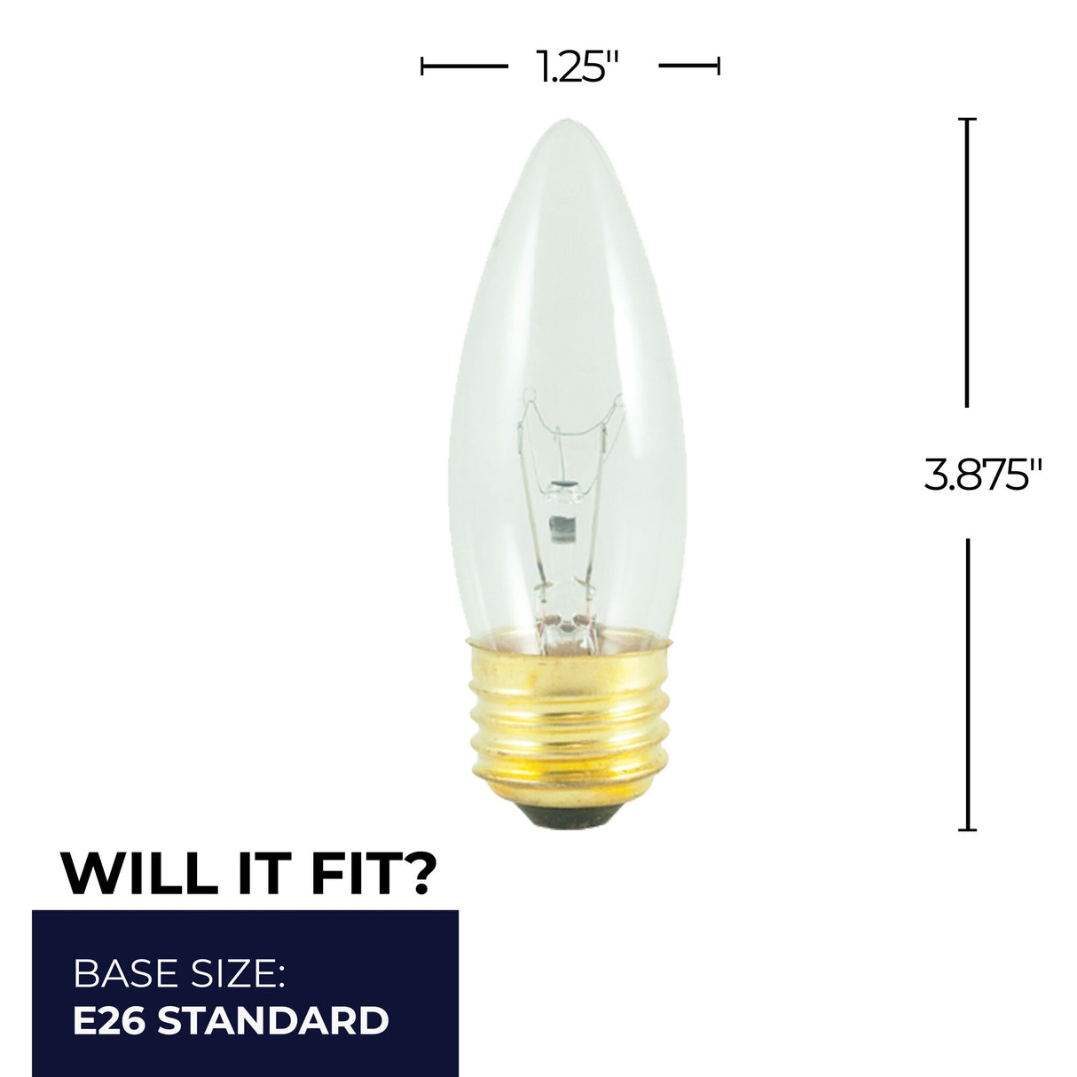Bulbrite 861087 Bulbrite Pack of (50) 40 Watt Dimmable B10 Incandescent Light Bulbs with Clear Finish and Medium (E26) Base - 2700K (Warm White Light), 225 Lumens