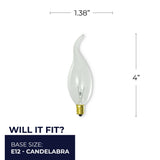 Bulbrite 861162 Bulbrite Incandescent CA11 Candelabra Screw Base (E12) Light Bulb, 25 Watt, Clear, Pack of 14