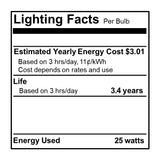 Bulbrite 861976 25W Incandescent C11 Light Bulb Amber Dimmable E12 130V 25PK