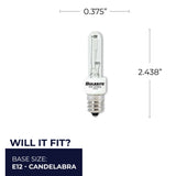 Bulbrite 861342 Bulbrite 20W T3 Bulbs with Candelabra Screw Base (E12) Light Bulb, 2-Pack, Clear, 2700K