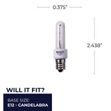 Bulbrite 861345 Bulbrite Pack of (2) 20 Watt Dimmable Frost T3 Candelabra (E12) Krypton/Xenon Bulb, 2700K