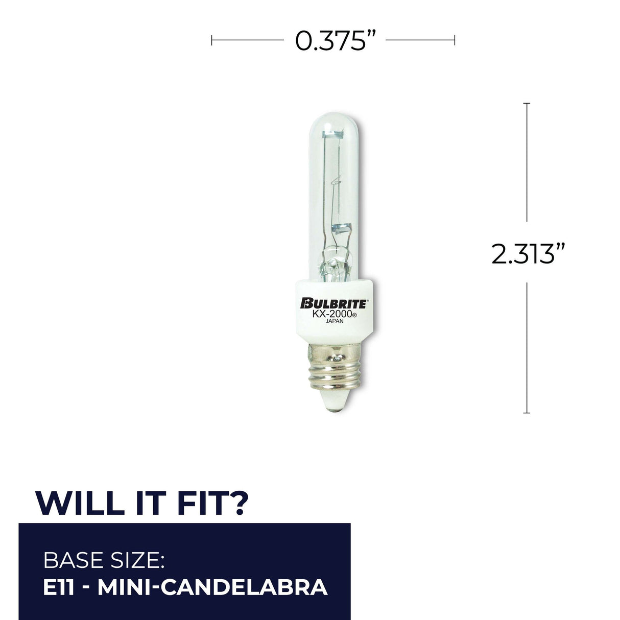 Bulbrite 861114 Bulbrite KX Dimmable T3Mini-Candelabra Screw Base (E11) Light Bulb, 560 Lumens, 2700K, 40 Watt, Clear, 2-Pack