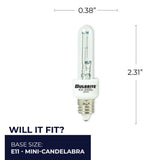 Bulbrite 861349 Bulbrite Pack of (2) 60 Watt Dimmable T3 Xenon Light Bulbs with E11 Mini-Candelabra Screw Base, Clear