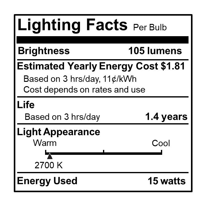 Bulbrite 861984 15W Incandescent B8 Light Bulb 2700K Dimmable E12 105 Lumens 120V 50PK