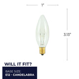 Bulbrite 861984 15W Incandescent B8 Light Bulb 2700K Dimmable E12 105 Lumens 120V 50PK