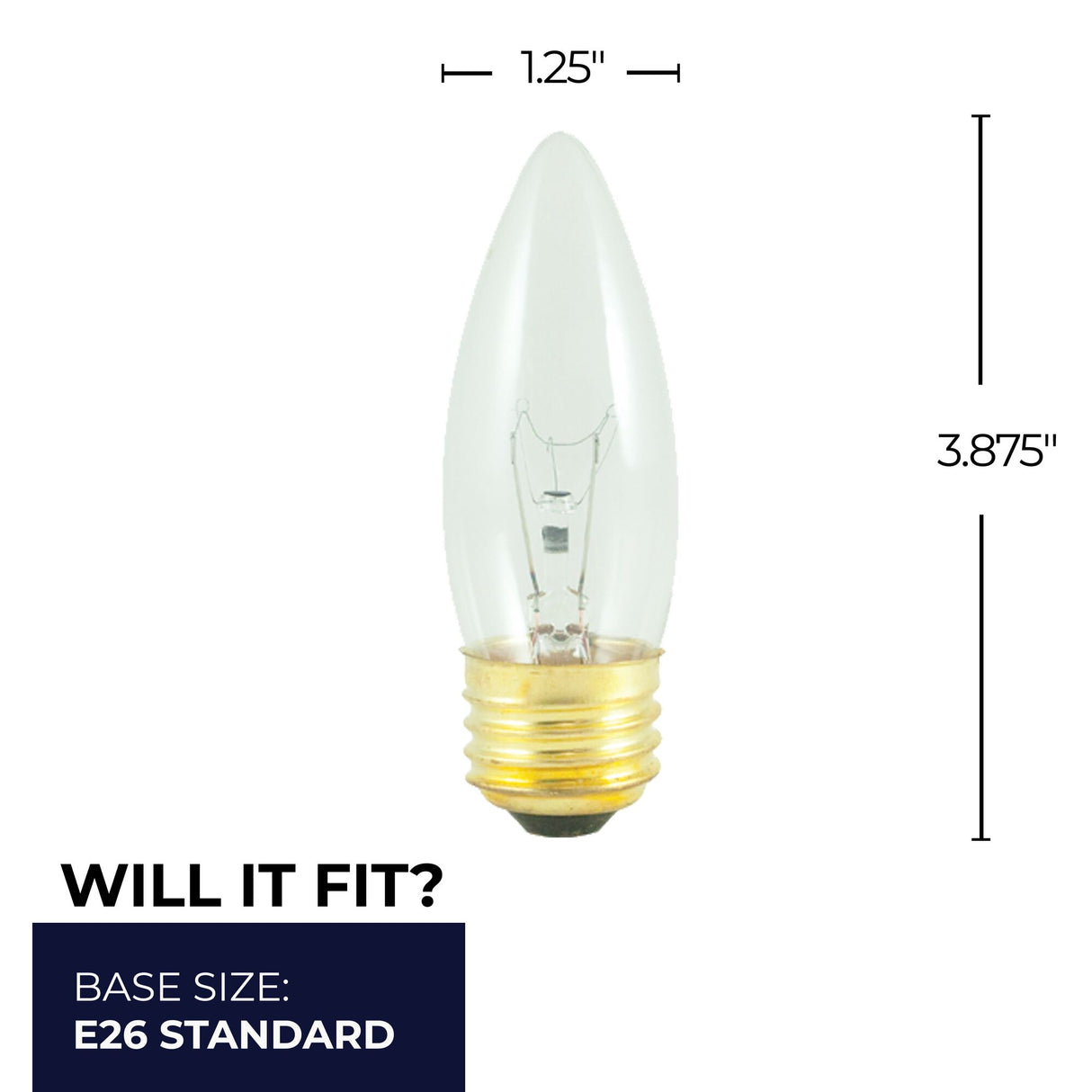 Bulbrite 863008 Bulbrite Incandescent 40 Watt B10 Light Bulb with a Clear Finish and Medium Screw (E26) Base, 2700K (Warm White Light)