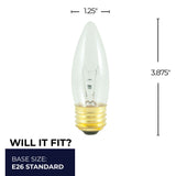 Bulbrite 863008 Bulbrite Incandescent 40 Watt B10 Light Bulb with a Clear Finish and Medium Screw (E26) Base, 2700K (Warm White Light)