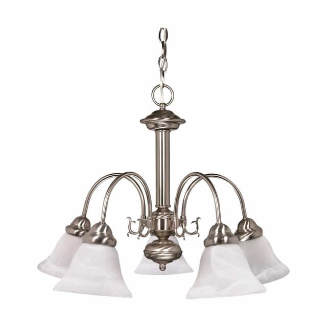 Nuvo 60-181 Ballerina 5 Light Chandelier 24-Inch Alabaster Glass Bell Shades Brushed Nickel Finish 120V