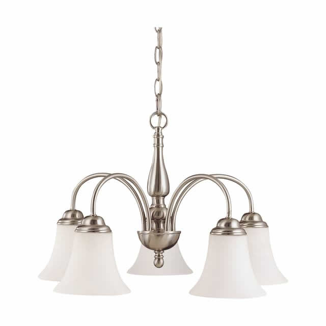 Nuvo 60-1822 Dupont 5 Light Chandelier 21-Inch Satin White Glass Brushed Nickel Finish 120V