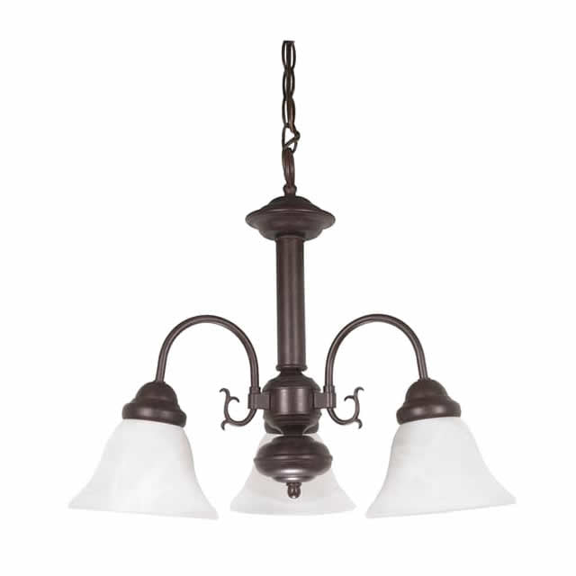 Nuvo 60-184 Ballerina 3 Light Chandelier 20-Inch Alabaster Glass Bell Shades Old Bronze Finish 120V