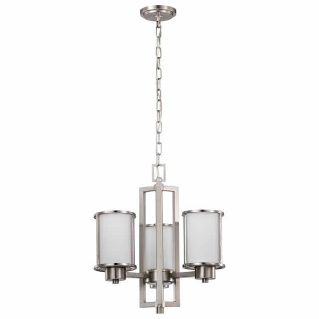 Nuvo 60-2851 Odeon 3 Light Up/Down Convertible Chandelier White Satin Glass Brushed Nickel Finish 120V