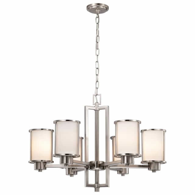 Nuvo 60-2853 Odeon 6 Light Up/Down Convertible Chandelier White Satin Glass Brushed Nickel Finish 120V